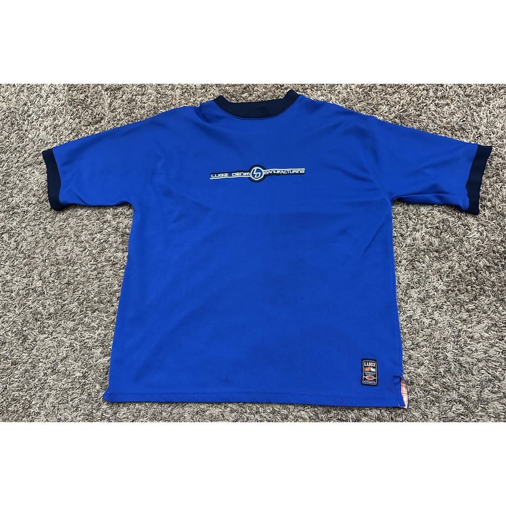 VIntage Y2K LUGZ Jeans Shirt Short Sleeve Blue Crew-Neck Mens Size XL